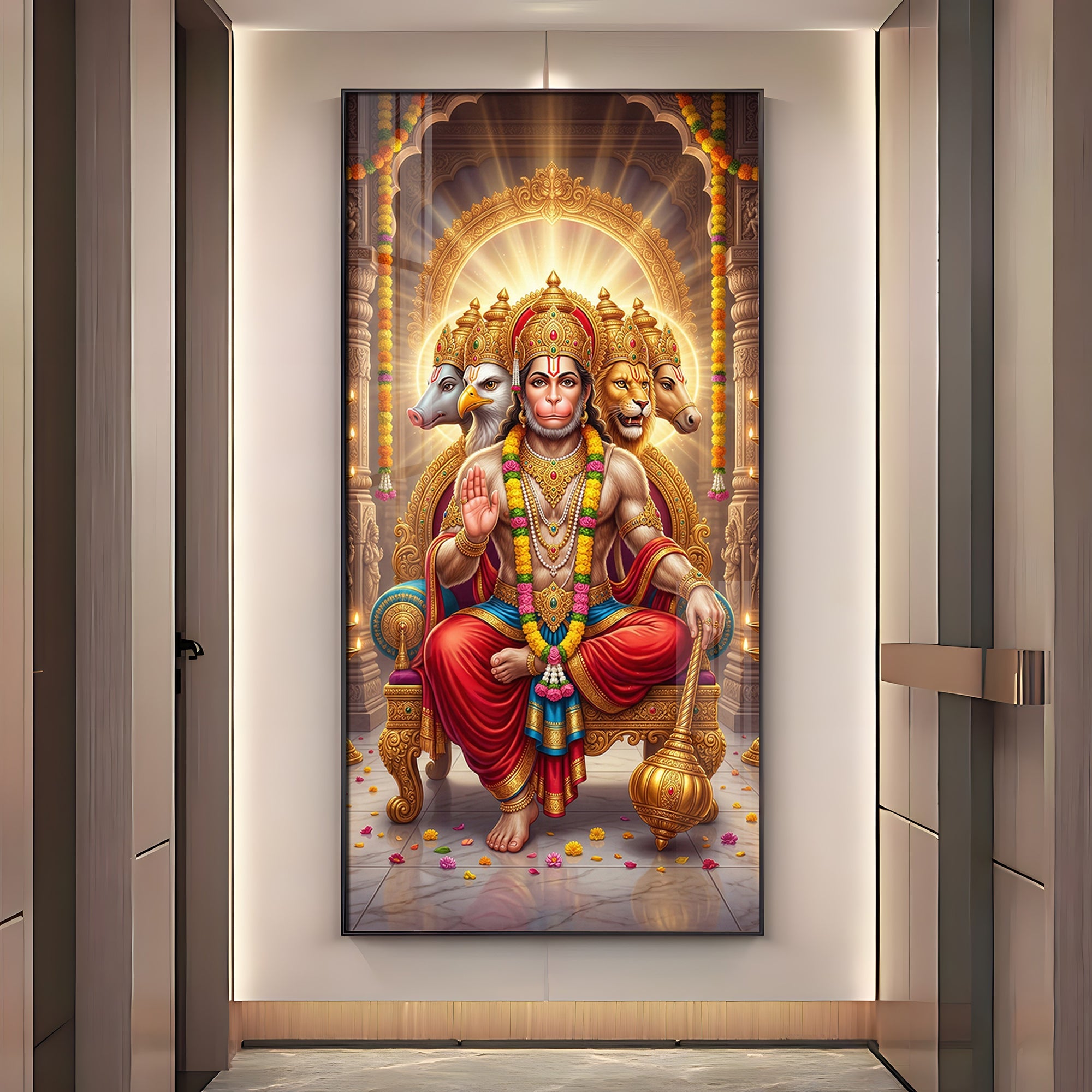 Divine Panchmukhi Hanuman Ji Essence Premium Acrylic Vertical Wall Art