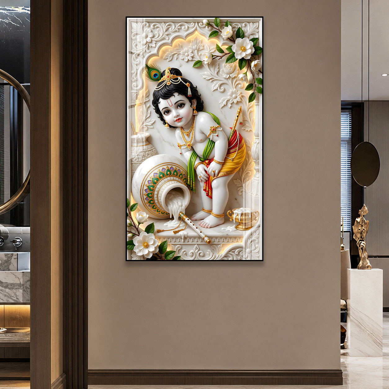 Laddu Gopal Acrylic Glass Wall Painting for Home Temple Decor