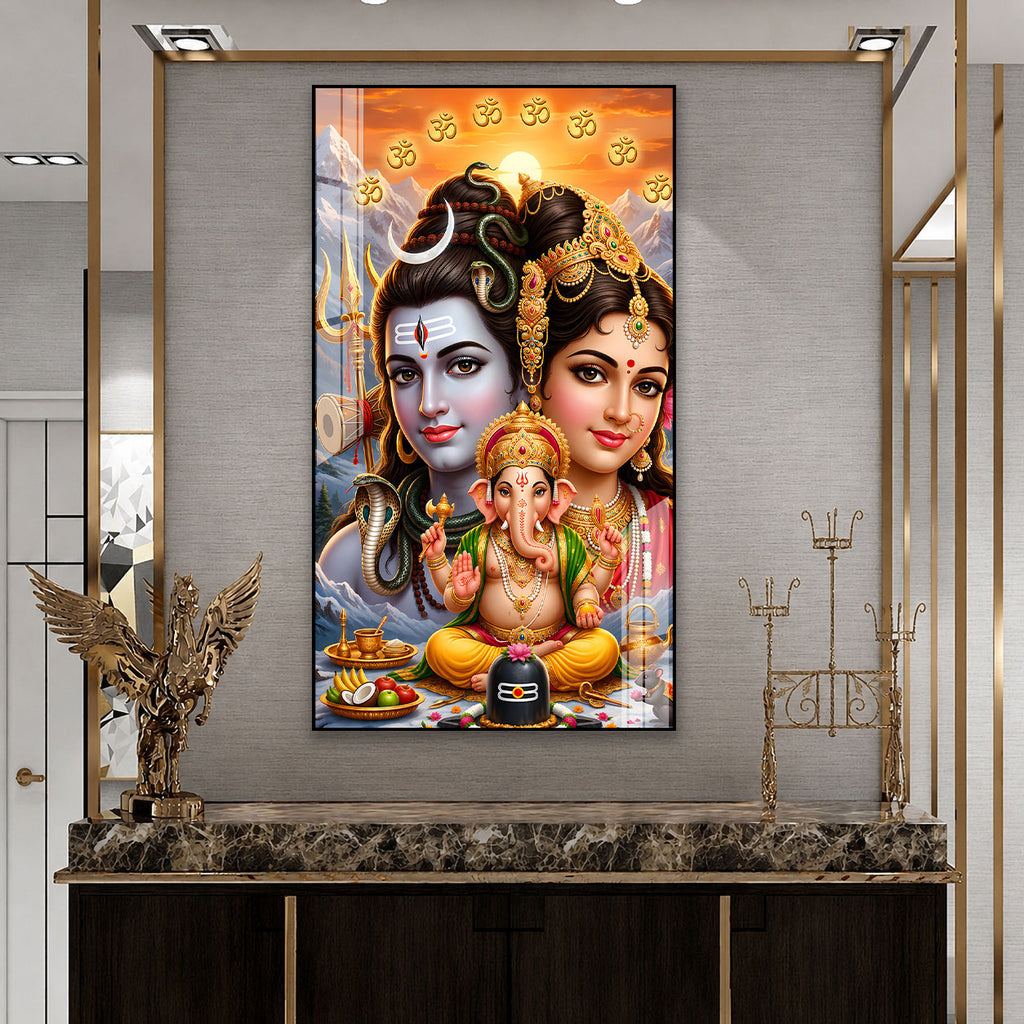 Shiv Parivar Spiritual Acrylic Wall Painting for Sacred Spaces