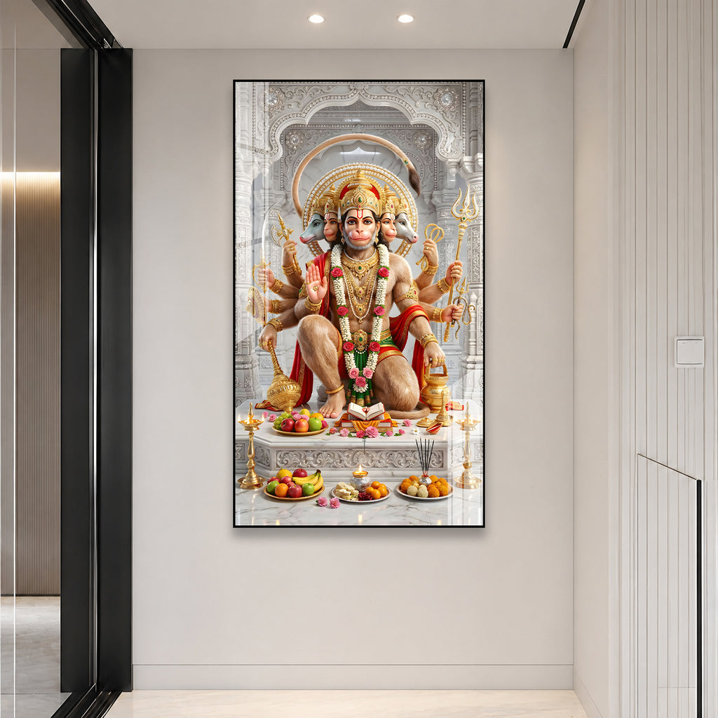 Panchmukhi Hanuman Acrylic Glass Painting for Wall Decoration