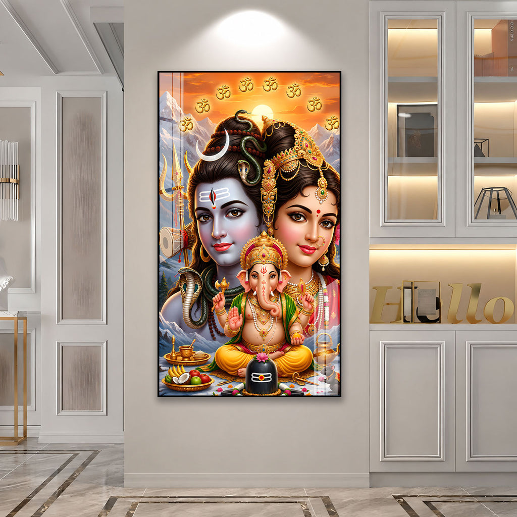 Shiv Parivar Spiritual Acrylic Wall Painting for Sacred Spaces