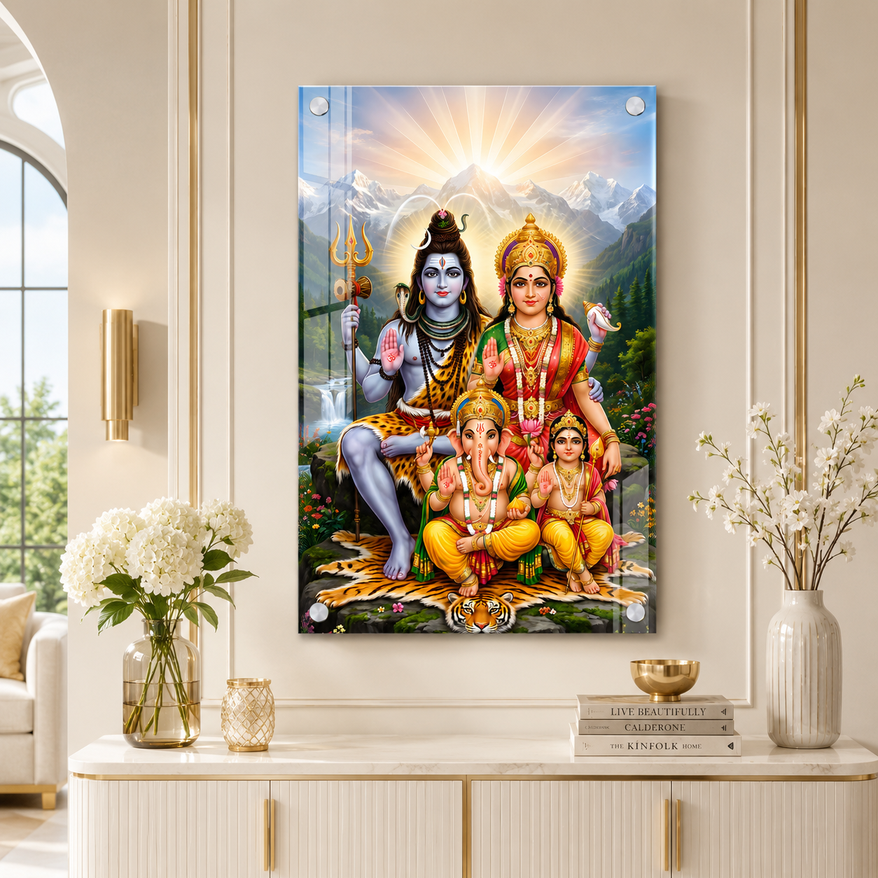 Lord Shiva Family HD Acrylic Wall Painting with Himalayan View