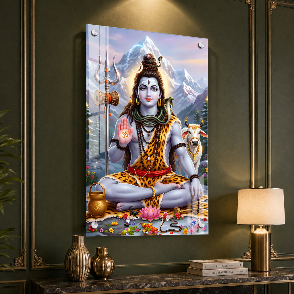 Lord Shiva Acrylic Glass Wall Painting for Modern Home Decor