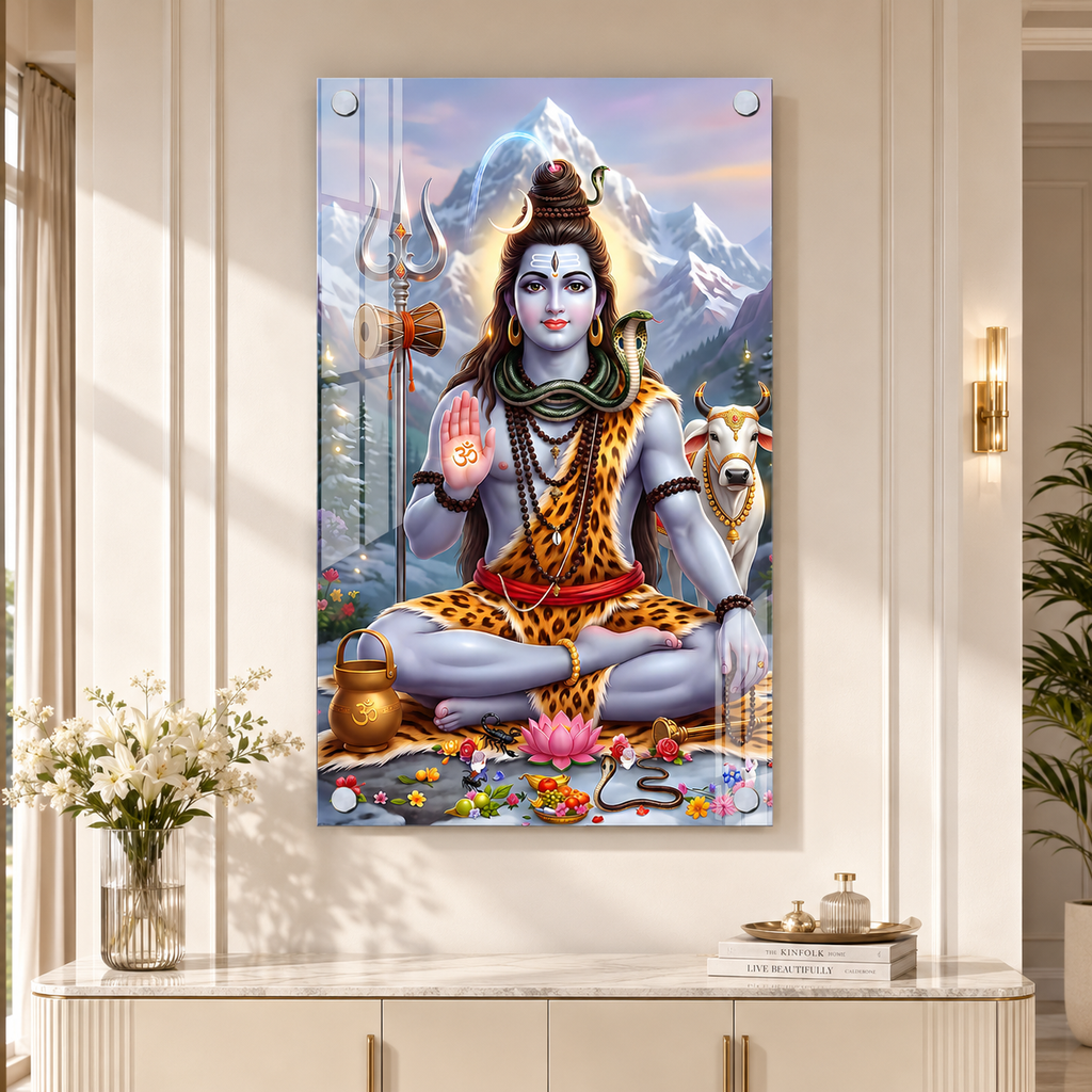 Lord Shiva Acrylic Glass Wall Painting for Modern Home Decor