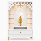 Designer Floor Pooja Mandir with LED Panel and Krishna Theme