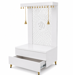 Elegant Wooden Temple with Om Cutwork and Dual Storage Drawers