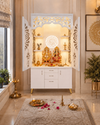 Decorative Wooden Temple With Doors Shelves And Storage Base