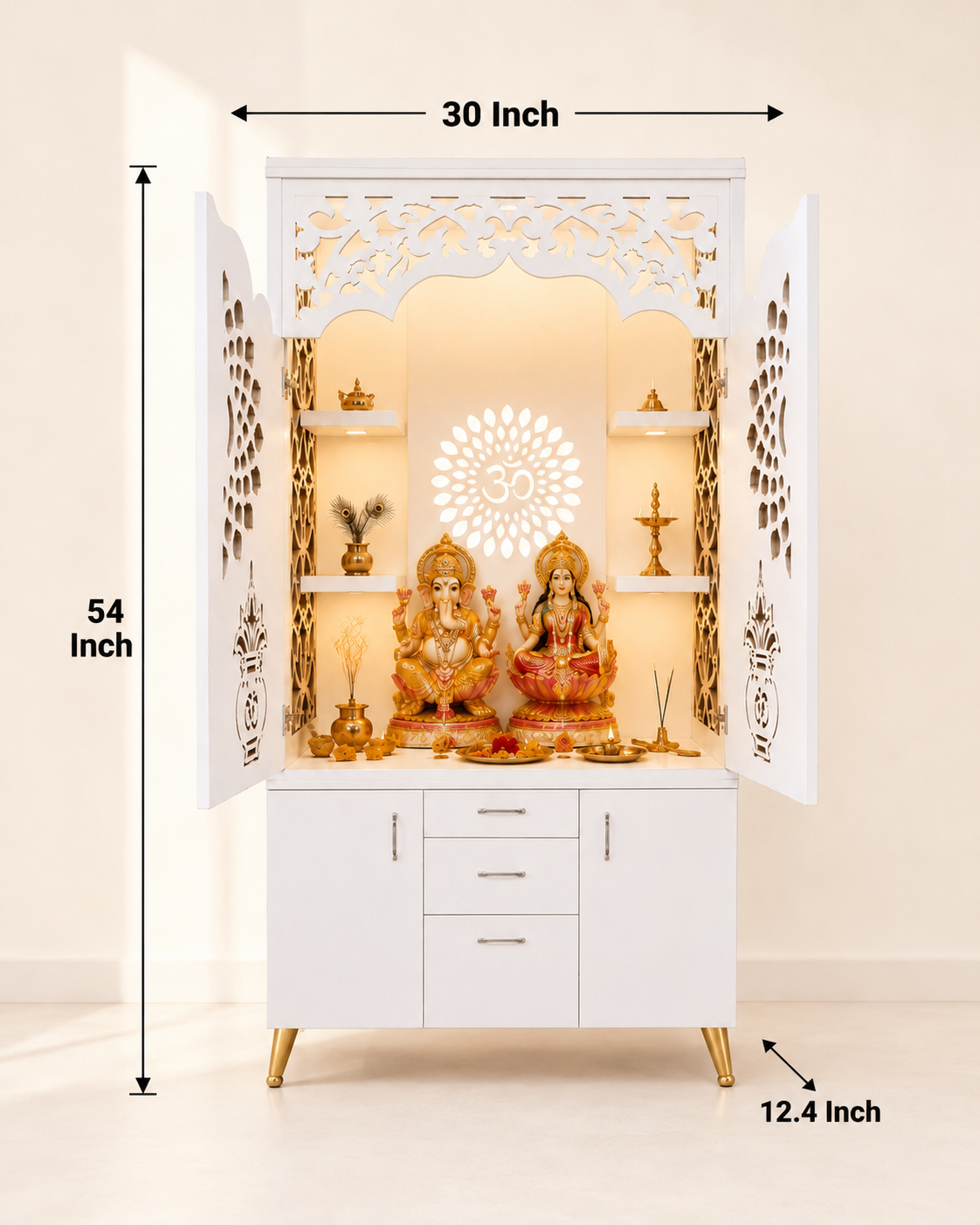 Decorative Wooden Temple With Doors Shelves And Storage Base