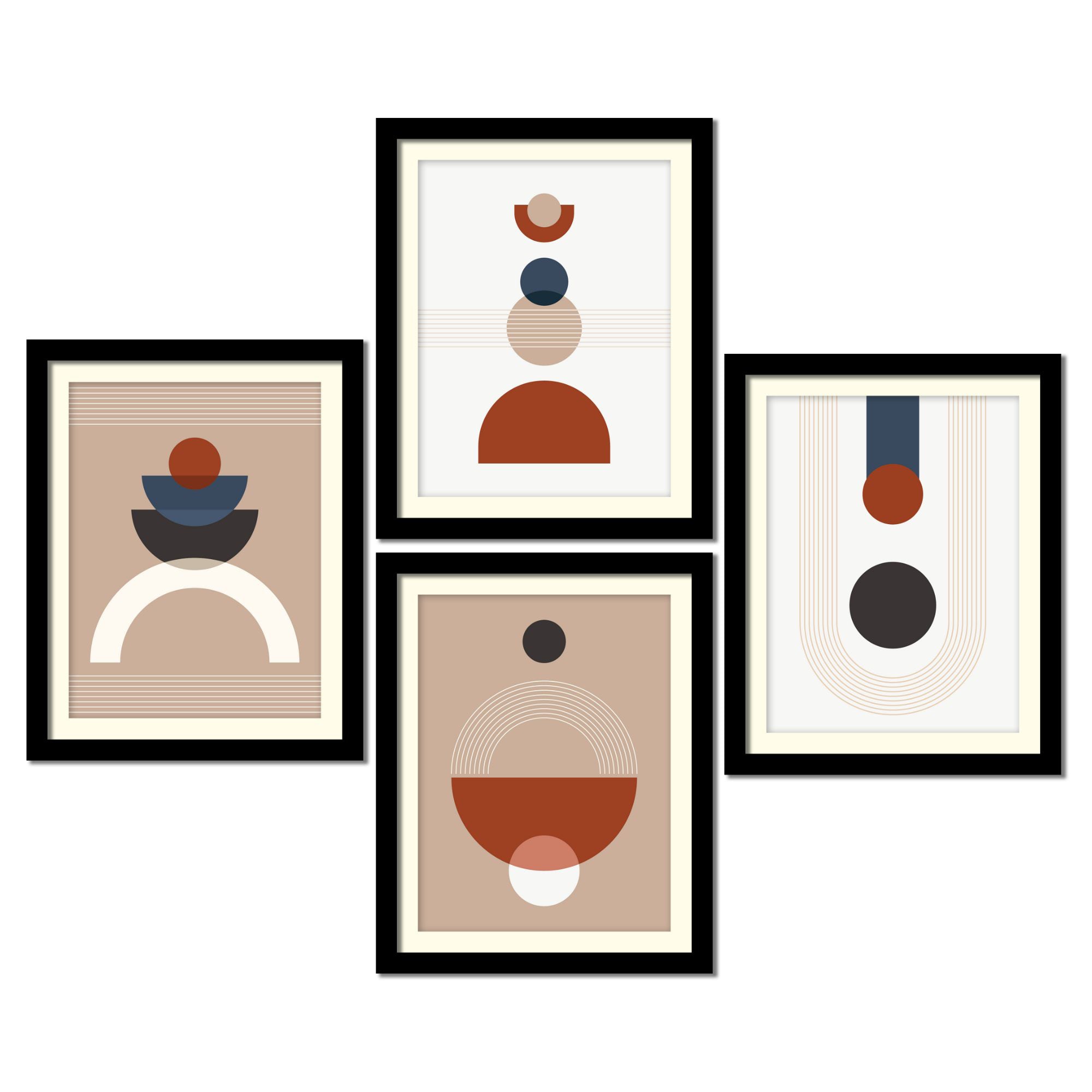 Circles & Semi Circles Shapes Premium Wall Frame Set of Four