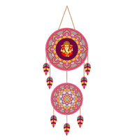 Ganesha Mandala Hanging Wall Decor – Spiritual Wooden Dreamcatcher Style Wall Art with Rope for Home, Entrance, and Festive Decoration