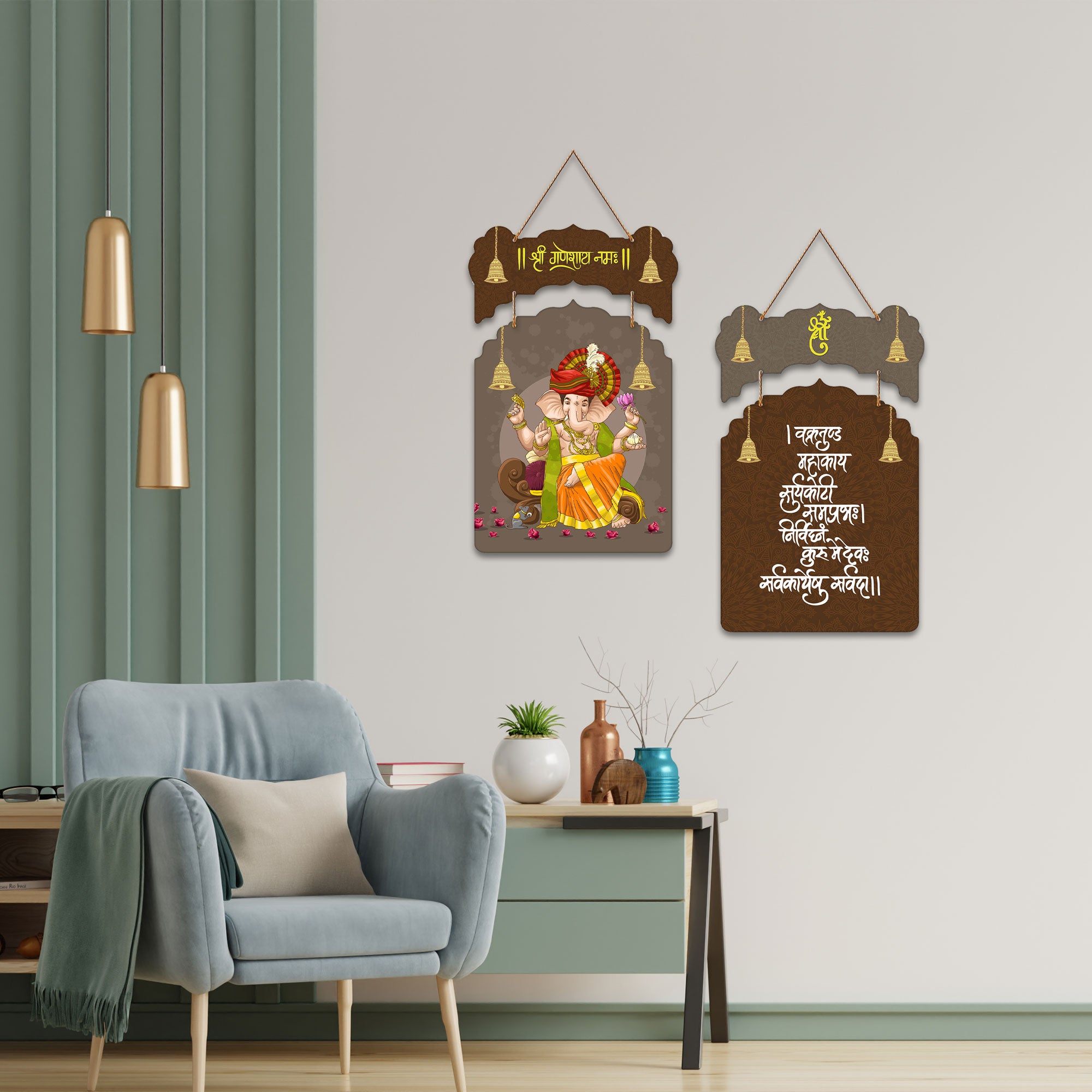 Spiritual Ganesha Wall Decor Hanging With Traditional Mantra Artwork