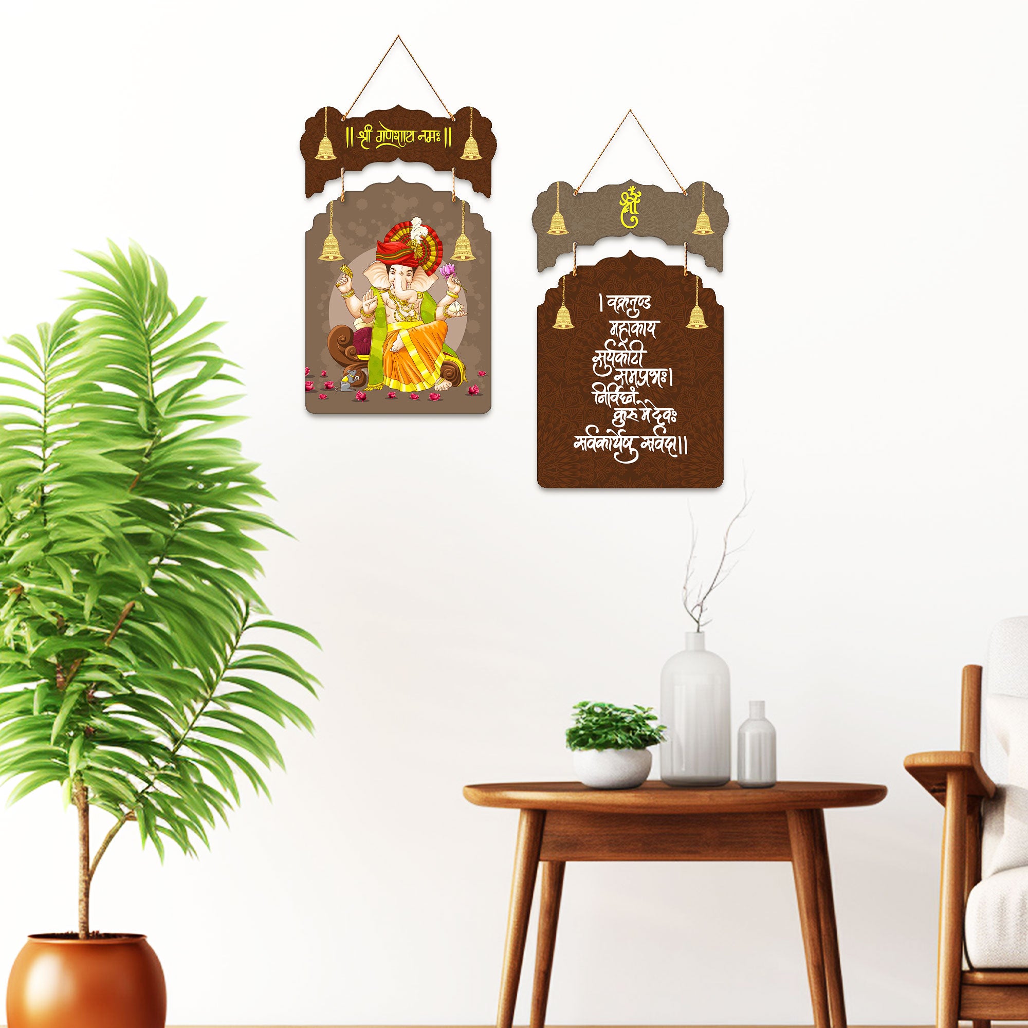 Spiritual Ganesha Wall Decor Hanging With Traditional Mantra Artwork