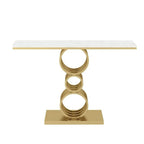 Artistic Triple Ring Gold Base Marble Console Table