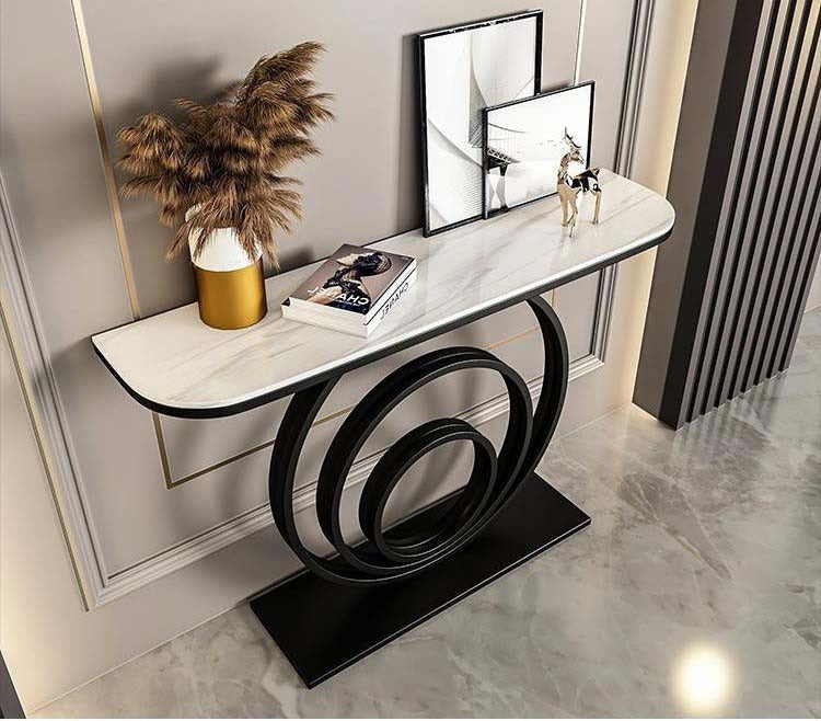 Designer Console Table with Unique Black Circular Ring Base