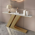 Elegant Marble Console Table with Unique Gold Geometric Base