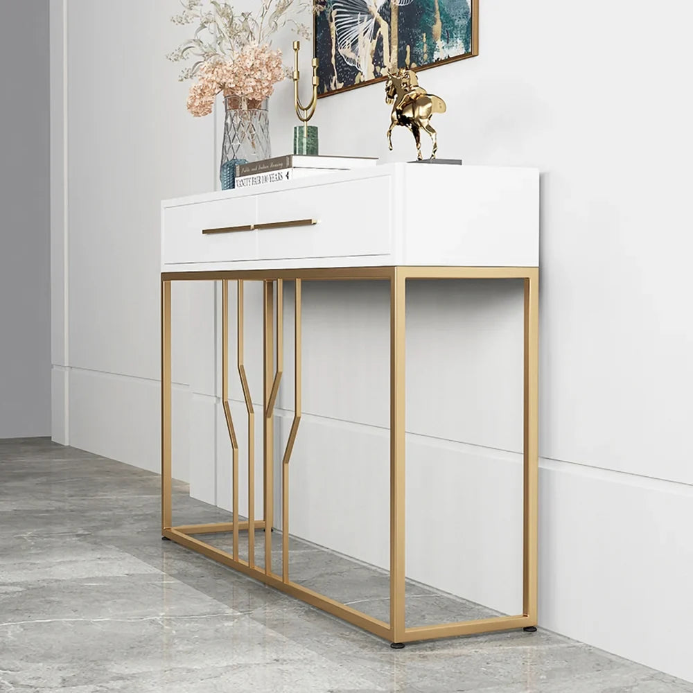 Glossy White Top Console with Modern Gold Detailing