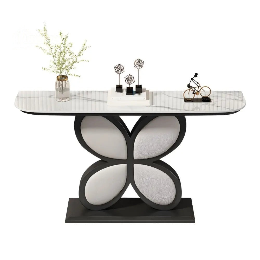 Luxury Console Table Featuring Black Floral Flower Design & Marble Top