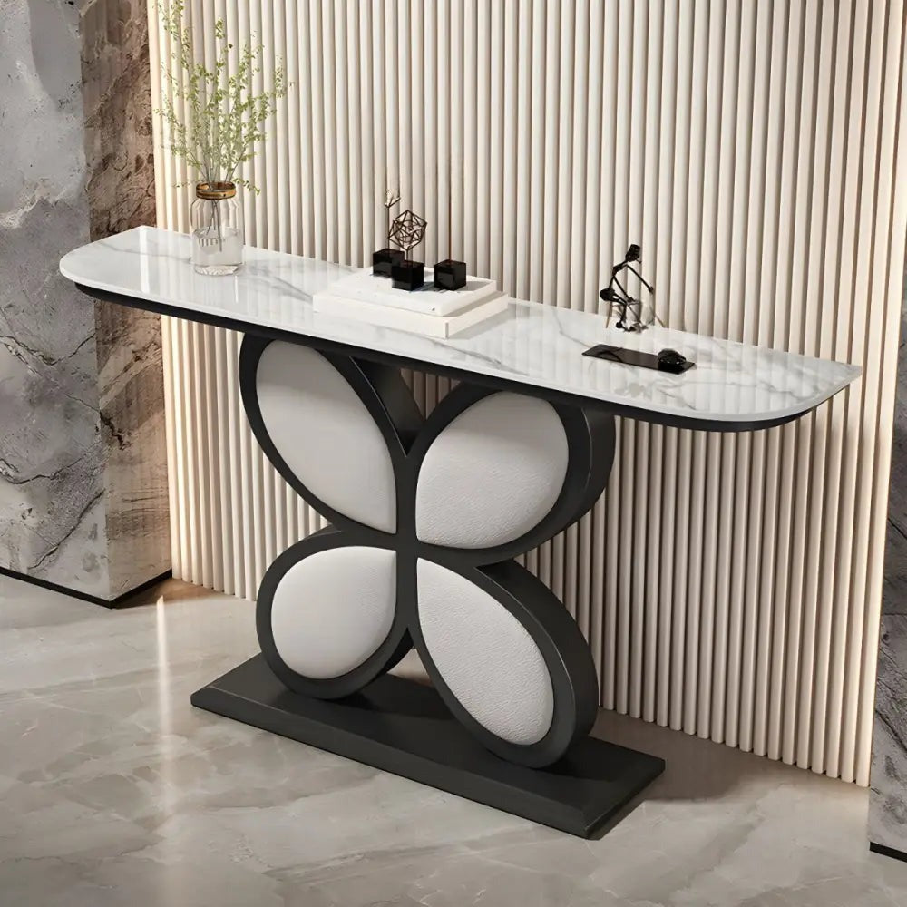 Luxury Console Table Featuring Black Floral Flower Design & Marble Top