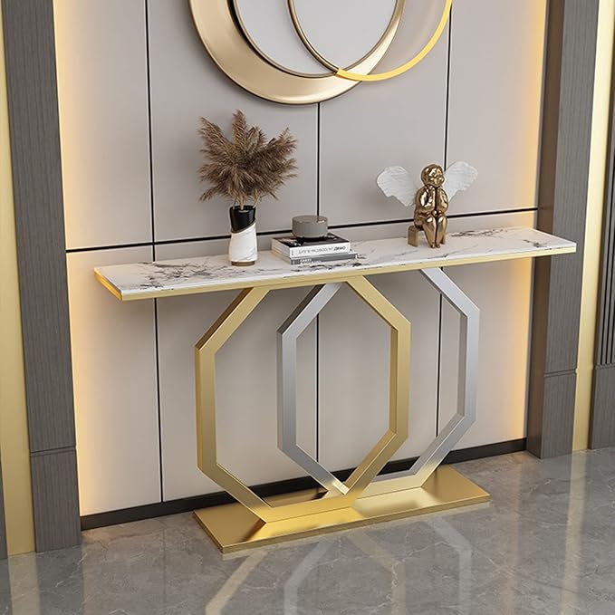 Luxury Entryway Console Table with Artistic Hexagon Legs