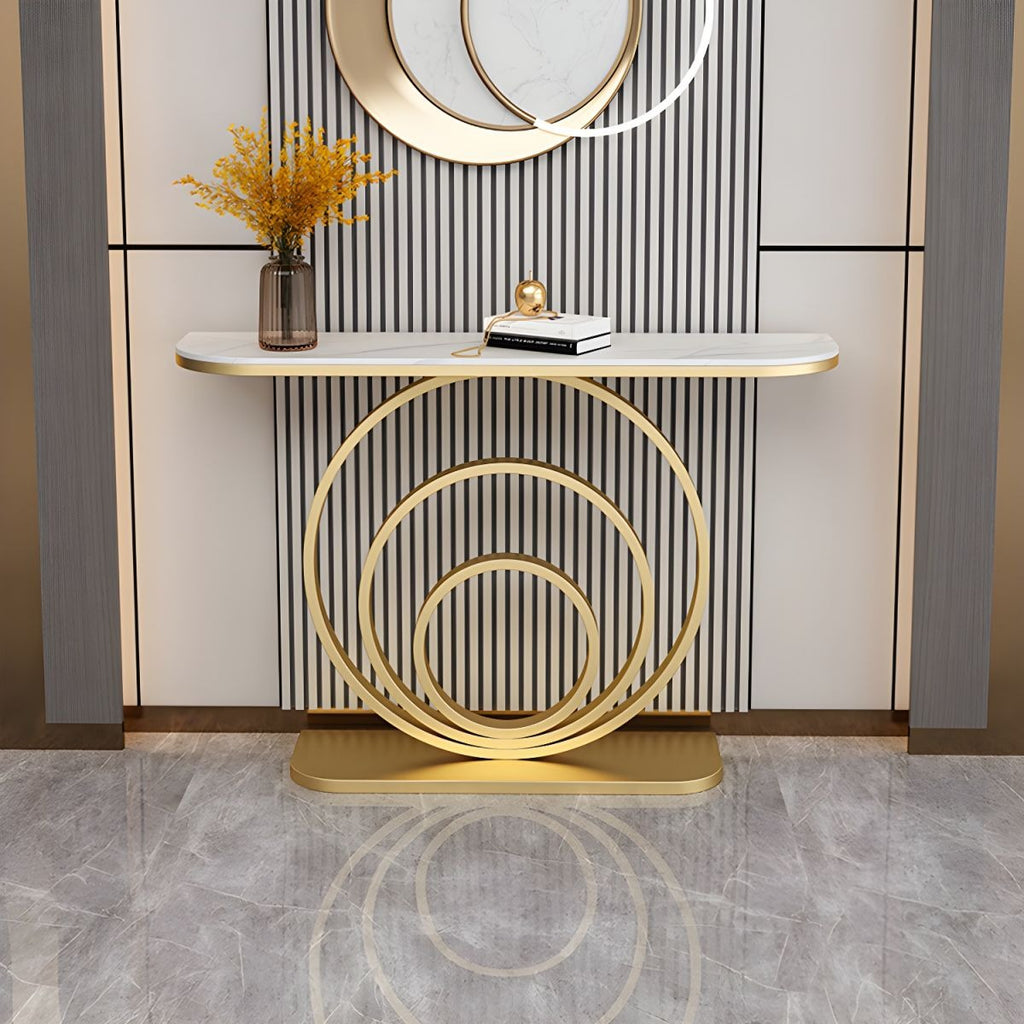 Luxury Gold Accent Console Table with Artistic Circular Design