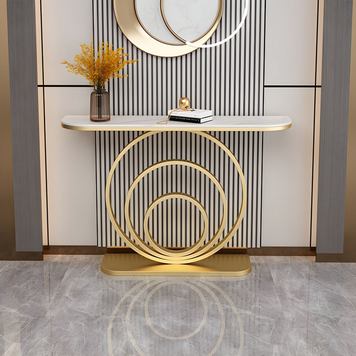 Luxury Gold Accent Console Table with Artistic Circular Design