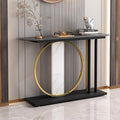 Modern Black Console Table with Gold Ring and Marble Panel