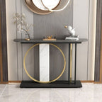Modern Black Console Table with Gold Ring and Marble Panel