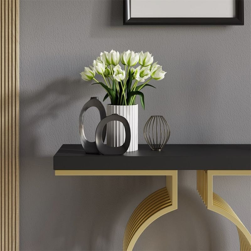 Modern Designer Console Table with Twin Golden Rings