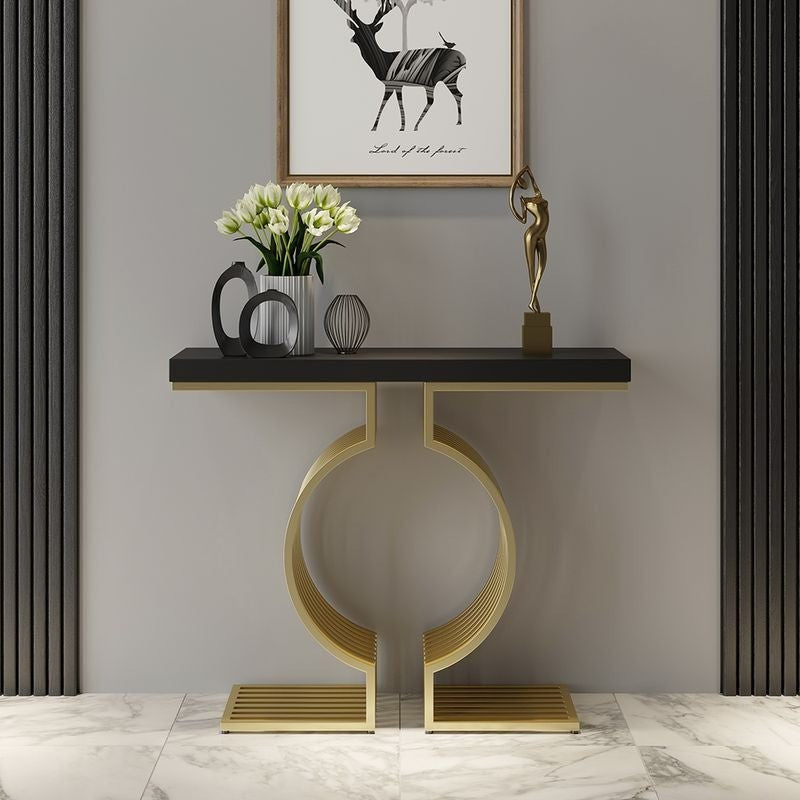Modern Designer Console Table with Twin Golden Rings