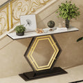 Modern Hexagon Console Table with Gold Inlay and Marble Top