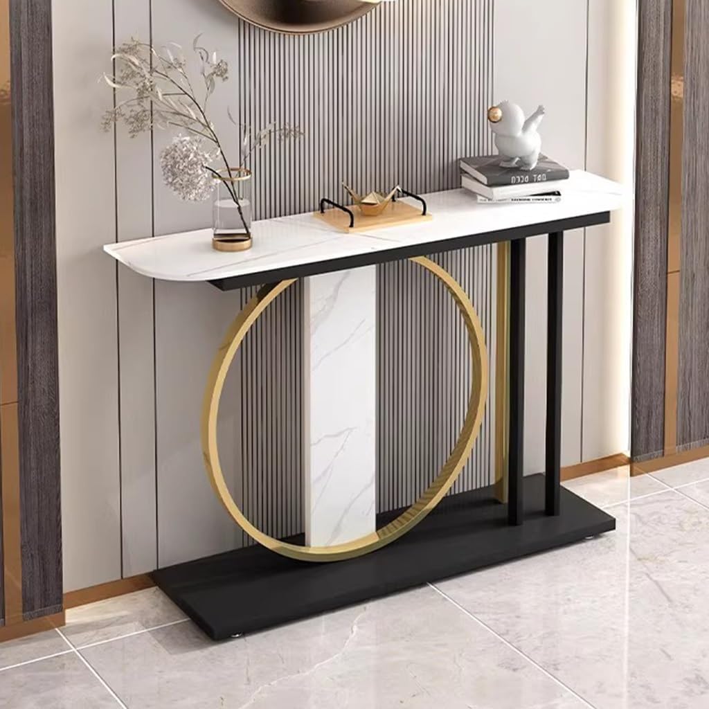Modern Minimalist Console with Gold Ring and Marble Panel