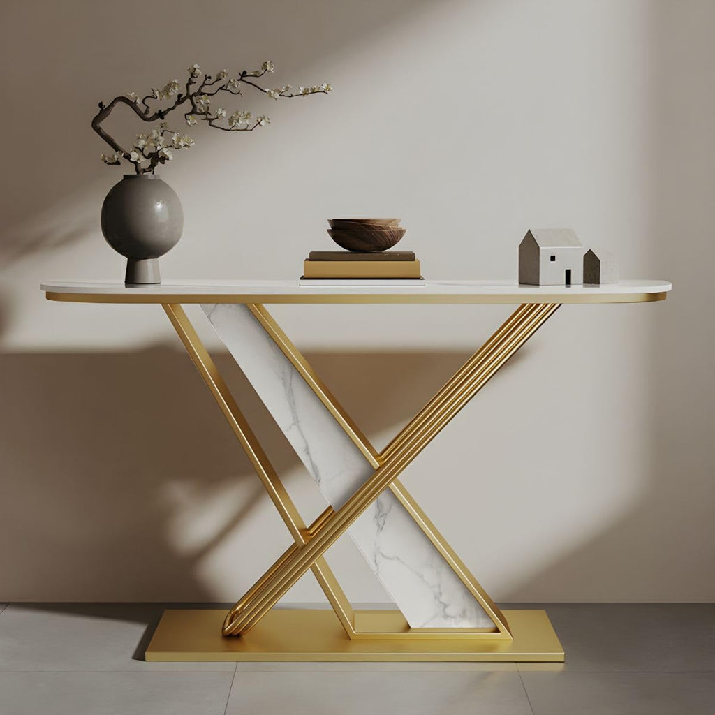 Premium Marble Console Table Featuring Elegant Gold Detailing