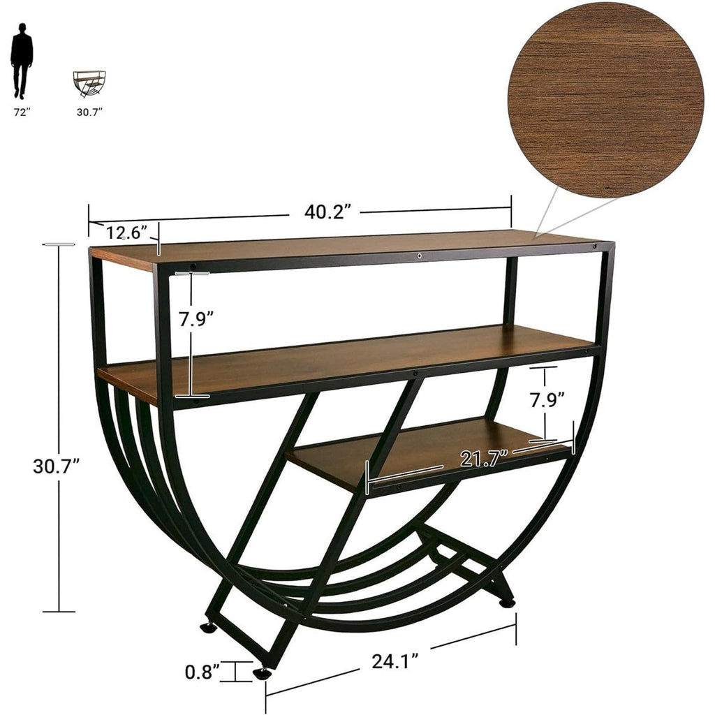 Unique Geometric Console Table with 3-Tier Wooden Shelves