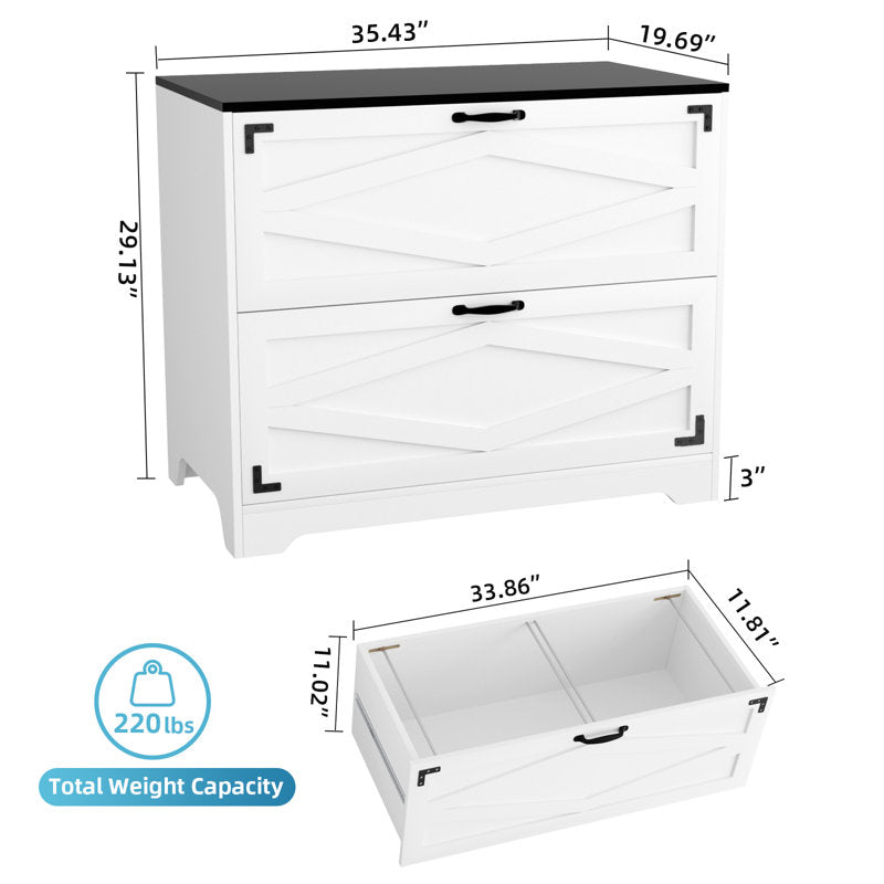 Two Drawer Filing Cabinet with Storage Top for Home Office Organization