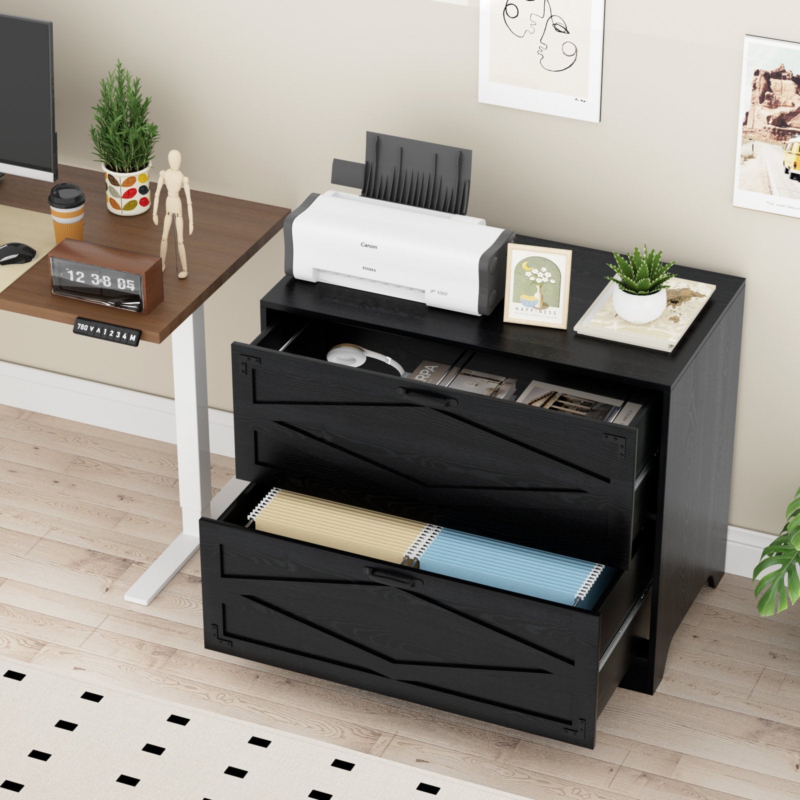 Two Drawer Filing Cabinet with Storage Top for Home Office Organization