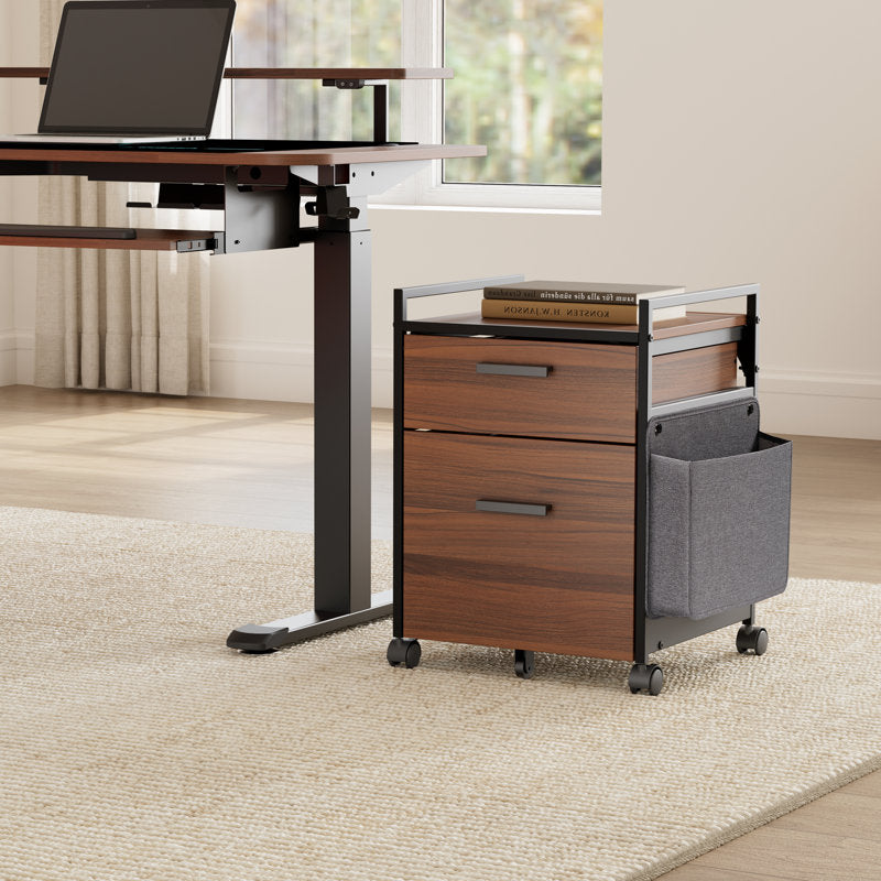 Rolling Filing Cabinet with Two Drawers and Side Storage Pocket for Home Office