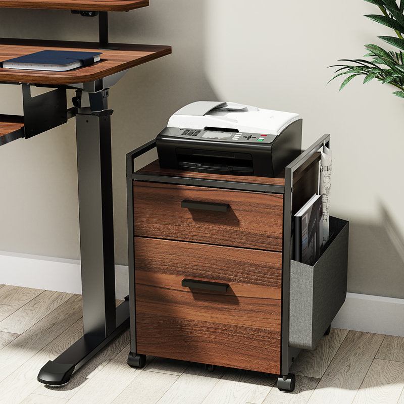 Rolling Filing Cabinet with Two Drawers and Side Storage Pocket for Home Office