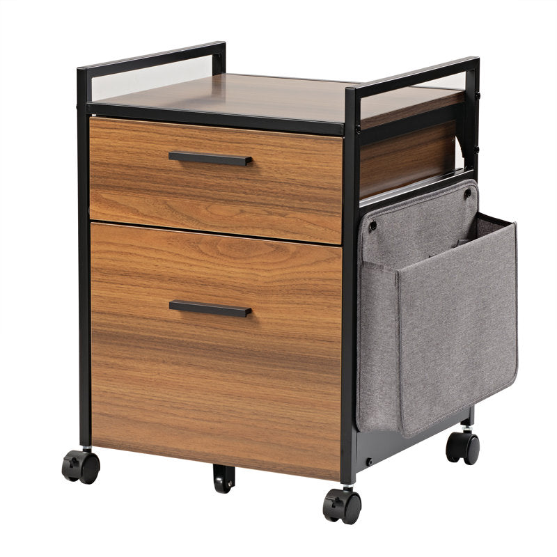 Rolling Filing Cabinet with Two Drawers and Side Storage Pocket for Home Office