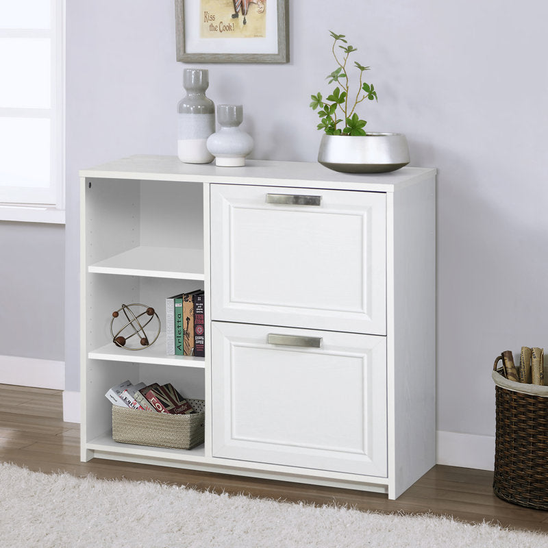Two Drawer Filing Cabinet with Open Shelves for Home Office Storage