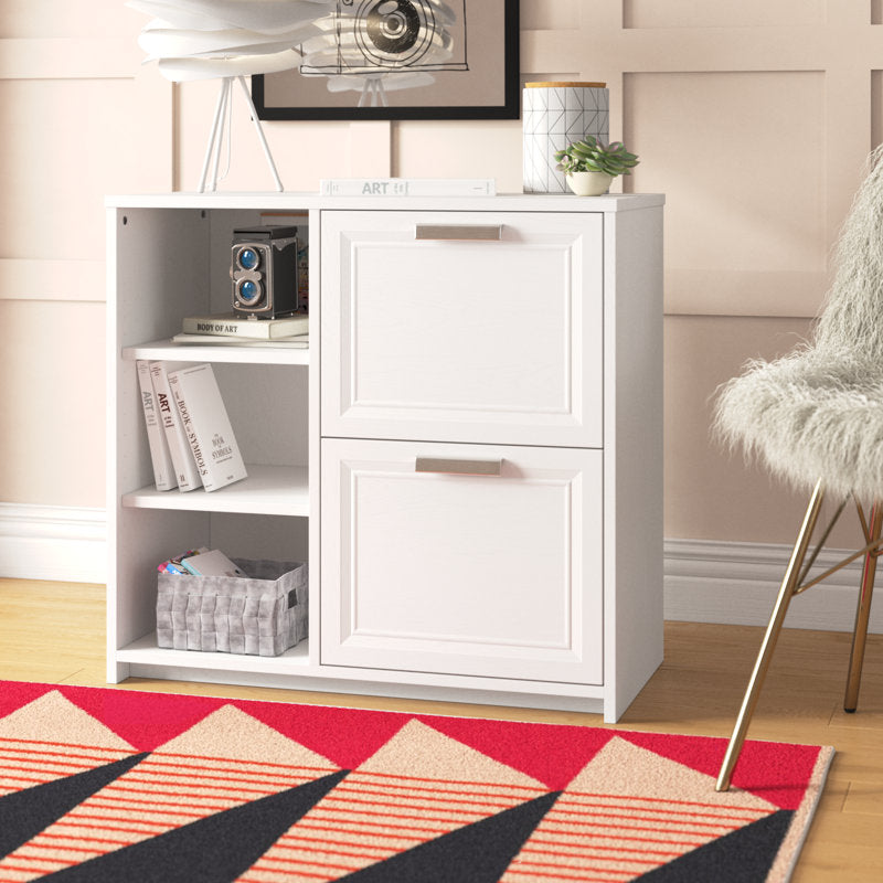 Two Drawer Filing Cabinet with Open Shelves for Home Office Storage