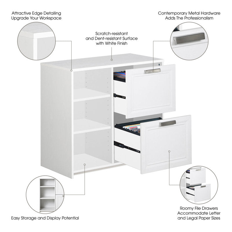 Two Drawer Filing Cabinet with Open Shelves for Home Office Storage