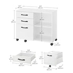Modern White Filing Cabinet with Three Drawers and Storage Compartments