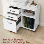 Modern White Filing Cabinet with Three Drawers and Storage Compartments
