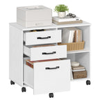 Modern White Filing Cabinet with Three Drawers and Storage Compartments