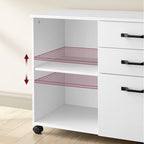 Modern White Filing Cabinet with Three Drawers and Storage Compartments