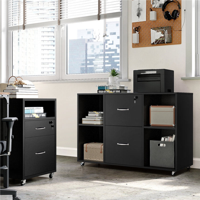Office Filing Cabinet with Lockable Drawers and Shelves for Document Organization