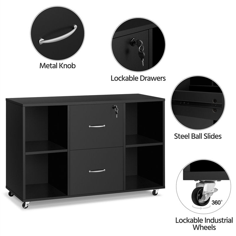 Office Filing Cabinet with Lockable Drawers and Shelves for Document Organization