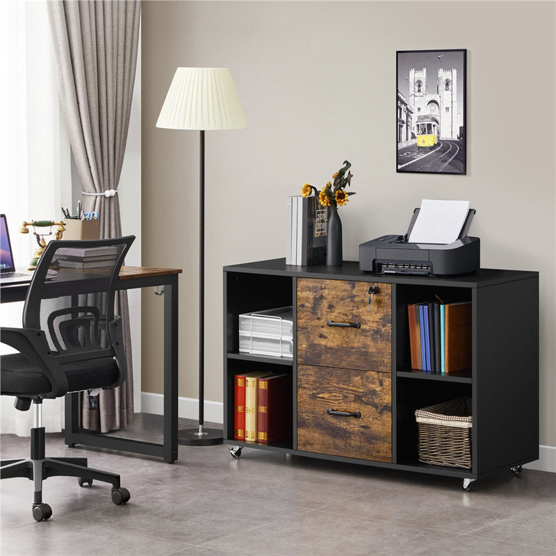 Office Filing Cabinet with Lockable Drawers and Shelves for Document Organization