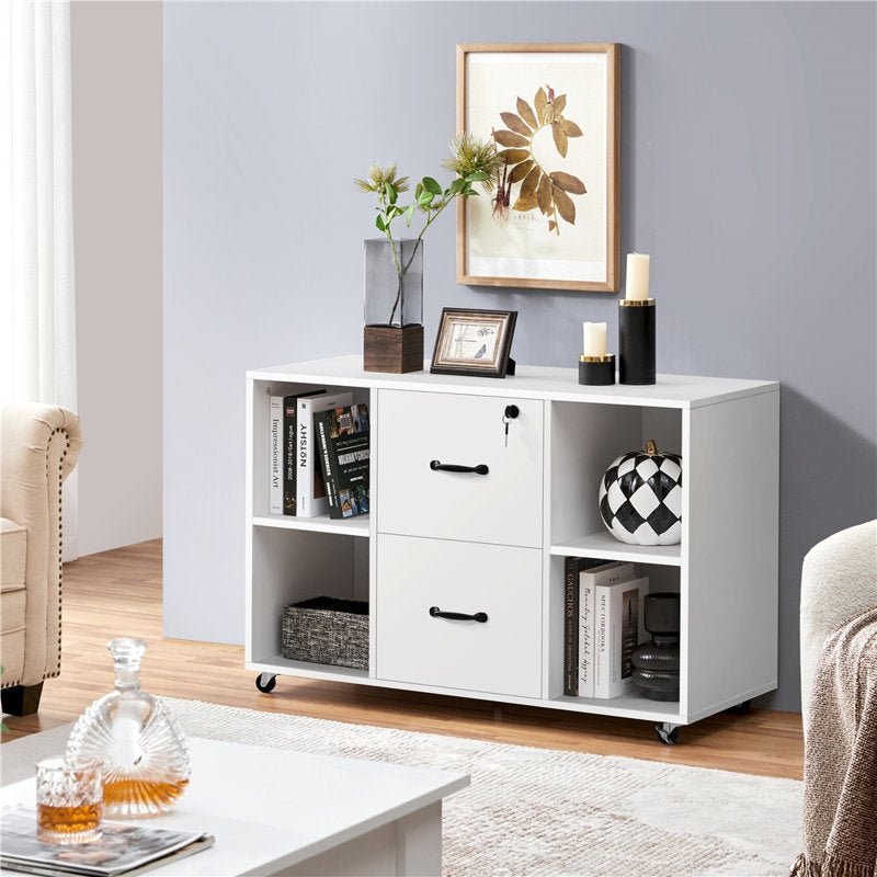 Office Filing Cabinet with Lockable Drawers and Shelves for Document Organization
