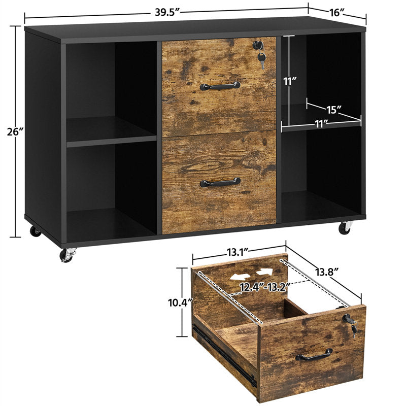 Office Filing Cabinet with Lockable Drawers and Shelves for Document Organization